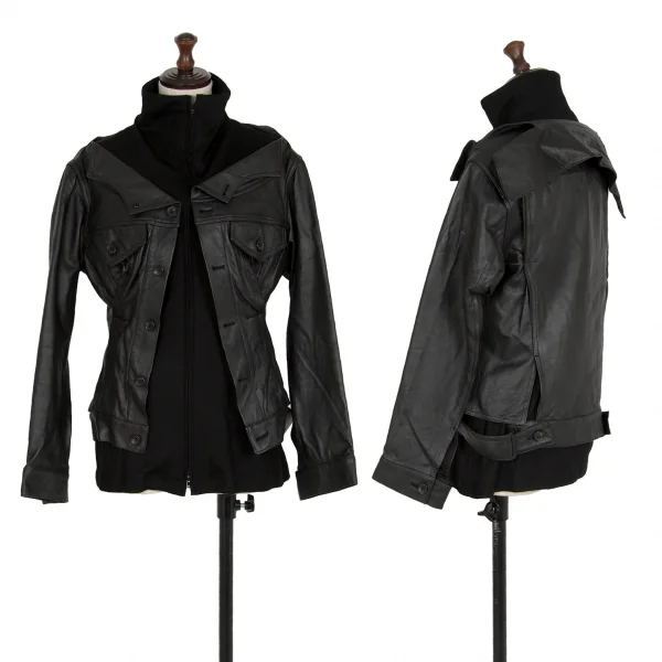 ヨウジヤマモト ファムYohji Yamamoto FEMME ラムレザードッキングダブルジップジャケット 黒1 K-111380_001