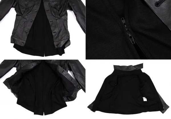 ヨウジヤマモト ファムYohji Yamamoto FEMME ラムレザードッキングダブルジップジャケット 黒1 K-111380_012