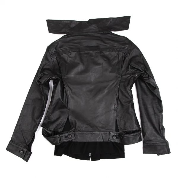 ヨウジヤマモト ファムYohji Yamamoto FEMME ラムレザードッキングダブルジップジャケット 黒1 K-111380_013