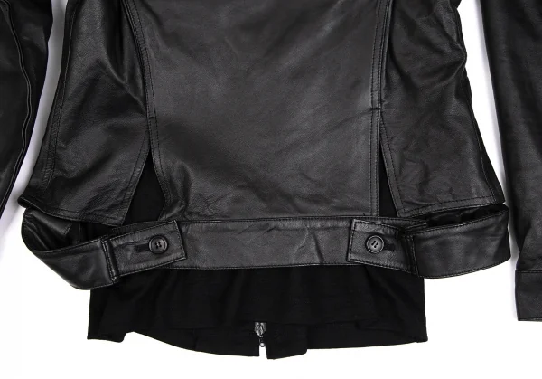ヨウジヤマモト ファムYohji Yamamoto FEMME ラムレザードッキングダブルジップジャケット 黒1 K-111380_015