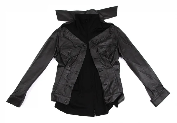 ヨウジヤマモト ファムYohji Yamamoto FEMME ラムレザードッキングダブルジップジャケット 黒1 K-111380_002