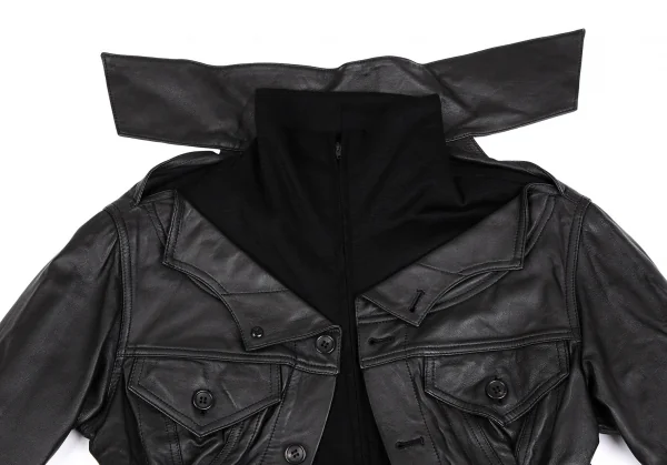 ヨウジヤマモト ファムYohji Yamamoto FEMME ラムレザードッキングダブルジップジャケット 黒1 K-111380_003