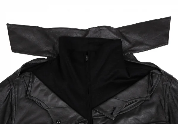 ヨウジヤマモト ファムYohji Yamamoto FEMME ラムレザードッキングダブルジップジャケット 黒1 K-111380_004