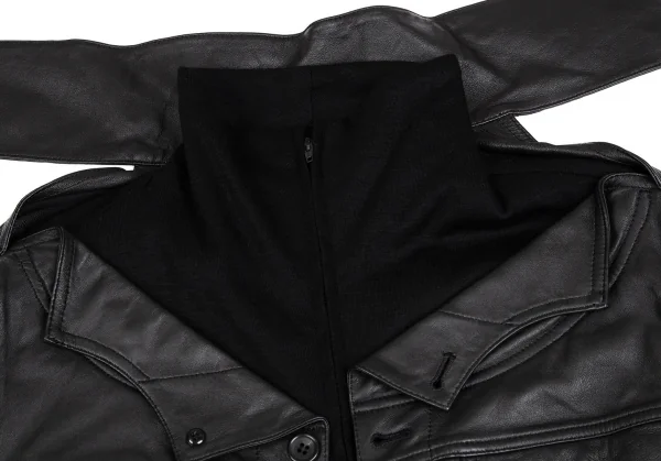 ヨウジヤマモト ファムYohji Yamamoto FEMME ラムレザードッキングダブルジップジャケット 黒1 K-111380_005