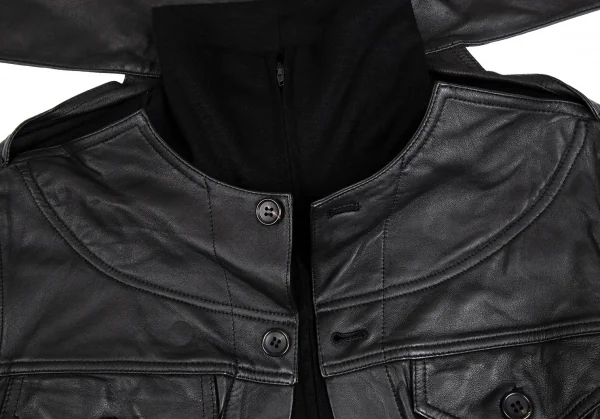 ヨウジヤマモト ファムYohji Yamamoto FEMME ラムレザードッキングダブルジップジャケット 黒1 K-111380_006