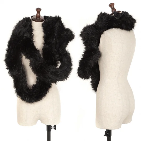 ISSEY MIYAKE Faux Fur Ribbon Stole Black  K-111389_001