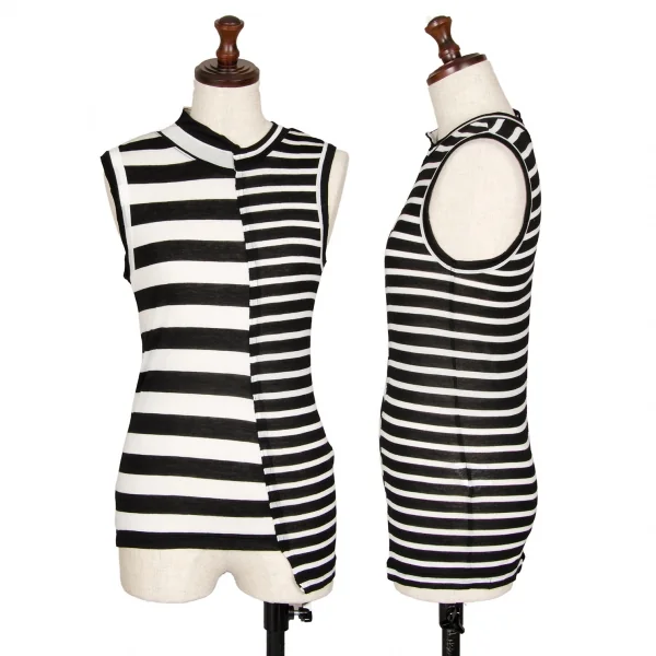 タケシコウサカバイ ワイズ ピンクレーベルTAKESHI KOSAKA by Y's Pink Label  切替テンセルボーダーノースリーブ 黒白1 K-111391_001