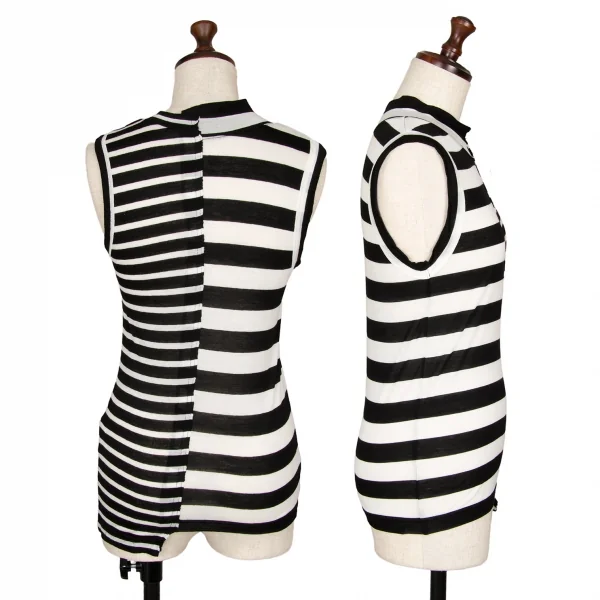 タケシコウサカバイ ワイズ ピンクレーベルTAKESHI KOSAKA by Y's Pink Label  切替テンセルボーダーノースリーブ 黒白1 K-111391_002