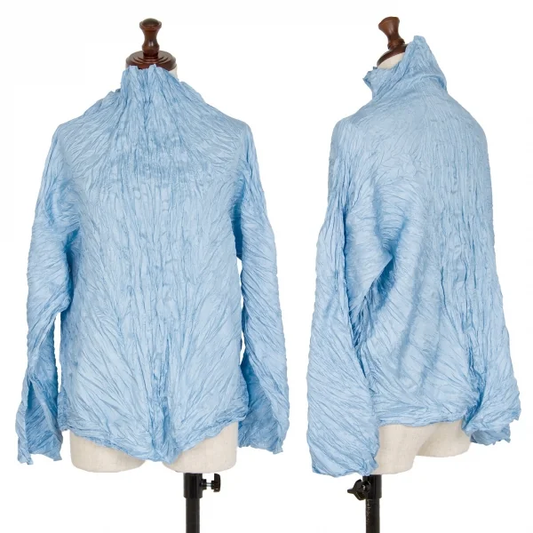 イッセイミヤケISSEY MIYAKEシワプリーツハイネックカットソー 水色M K-111404_001