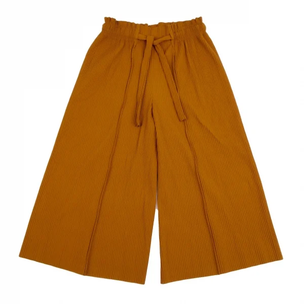 イッセイミヤケ ミーISSEY MIYAKE me ウエストドローコードファインニットプリーツワイドパンツ 茶F K-111440_001