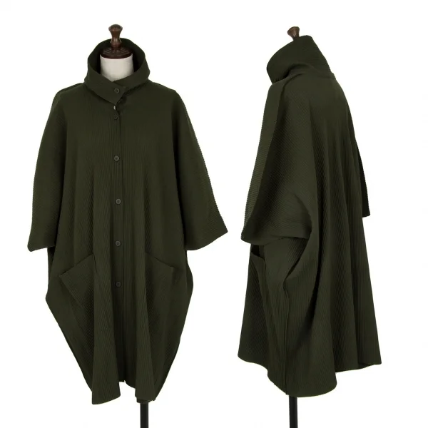 イッセイミヤケ ミーISSEY MIYAKE me A-POC INSIDE プリーツカッティングドルマンロングシャツ 深緑F K-111461_001