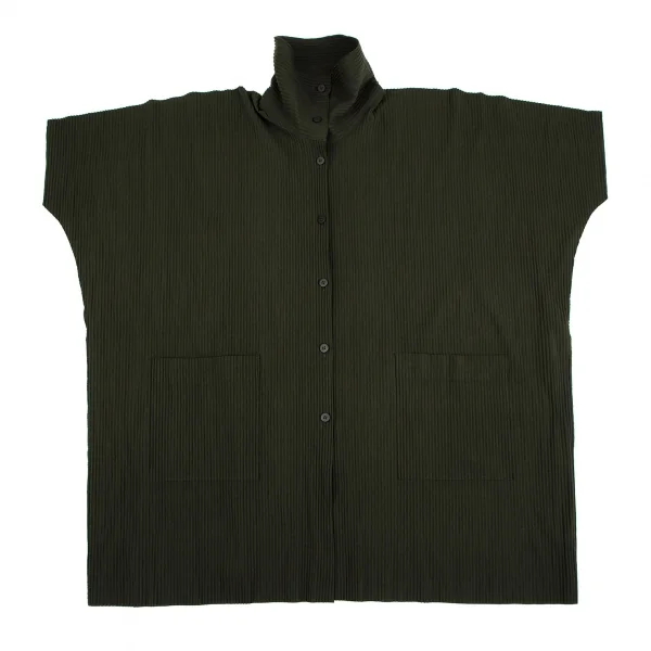イッセイミヤケ ミーISSEY MIYAKE me A-POC INSIDE プリーツカッティングドルマンロングシャツ 深緑F K-111461_002