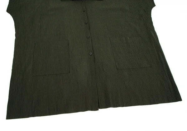 イッセイミヤケ ミーISSEY MIYAKE me A-POC INSIDE プリーツカッティングドルマンロングシャツ 深緑F K-111461_007