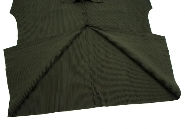 イッセイミヤケ ミーISSEY MIYAKE me A-POC INSIDE プリーツカッティングドルマンロングシャツ 深緑F K-111461_009