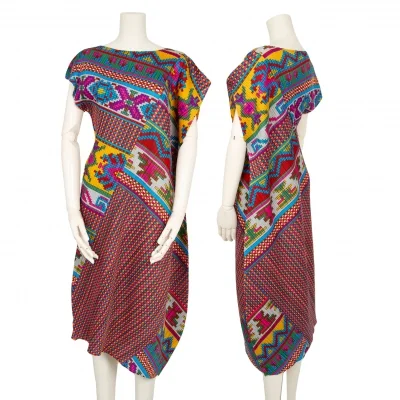 プリーツプリーズPLEATS PLEASE 斜行カラフルブロックプリントノースリーブワンピース マルチ