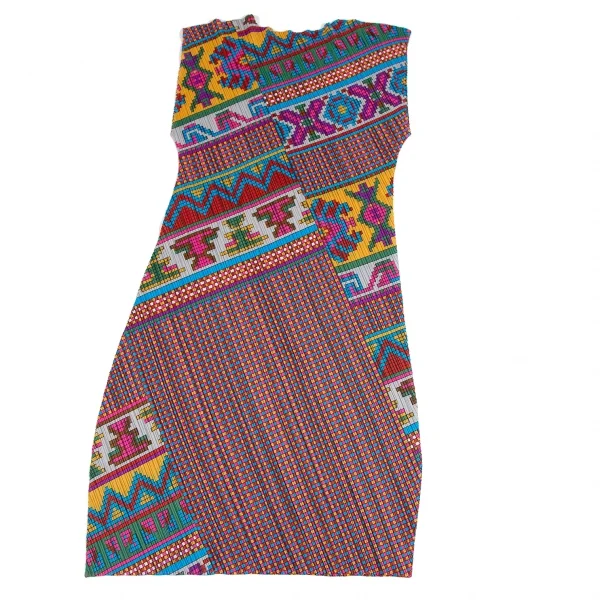 プリーツプリーズPLEATS PLEASE 斜行カラフルブロックプリントノースリーブワンピース マルチ3 K-111472_009