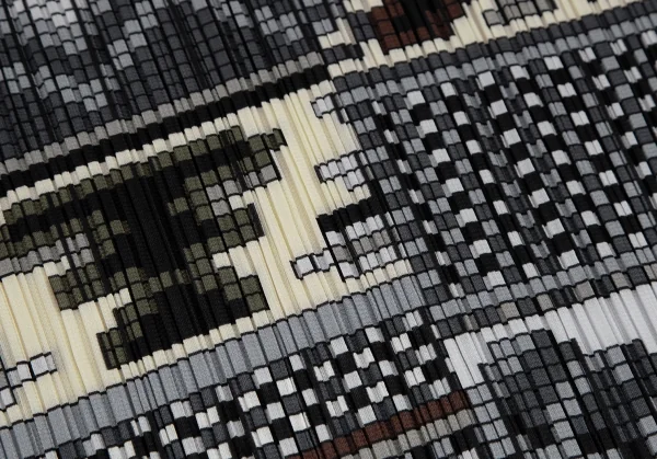 プリーツプリーズPLEATS PLEASE 斜行ブロックプリントプリーツノースリーブワンピース グレーマルチ1 K-111473_010