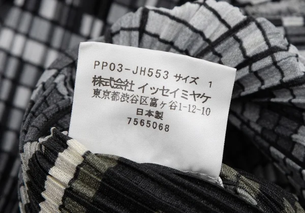 プリーツプリーズPLEATS PLEASE 斜行ブロックプリントプリーツノースリーブワンピース グレーマルチ1 K-111473_012