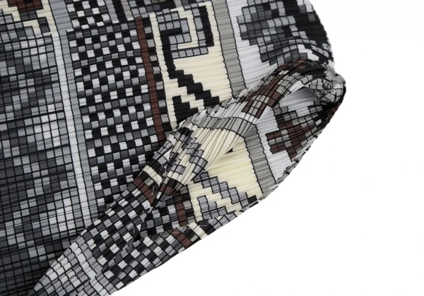 プリーツプリーズPLEATS PLEASE 斜行ブロックプリントプリーツノースリーブワンピース グレーマルチ1 K-111473_006