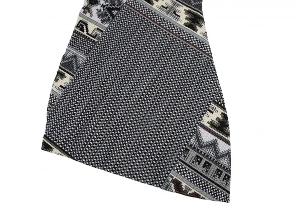 プリーツプリーズPLEATS PLEASE 斜行ブロックプリントプリーツノースリーブワンピース グレーマルチ1 K-111473_007