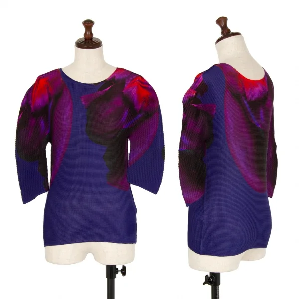 イッセイミヤケミーISSEY MIYAKE me グラフィックプリントカットソー 青マルチF K-111490_001