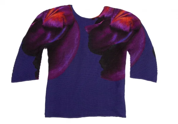 イッセイミヤケミーISSEY MIYAKE me グラフィックプリントカットソー 青マルチF K-111490_002