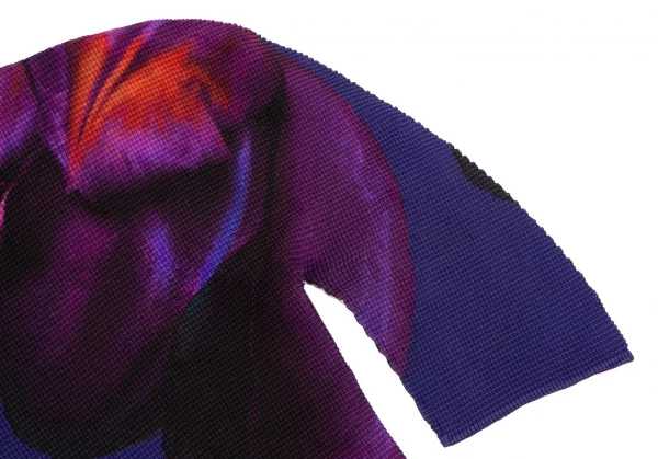 イッセイミヤケミーISSEY MIYAKE me グラフィックプリントカットソー 青マルチF K-111490_004