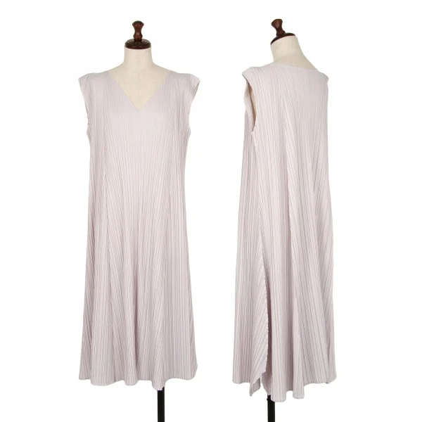 プリーツプリーズPLEATS PLEASE プリーツフレアシルエットVネックノースリーブワンピース ライトモカグレー2 K-111500_001