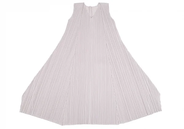 プリーツプリーズPLEATS PLEASE プリーツフレアシルエットVネックノースリーブワンピース ライトモカグレー2 K-111500_002