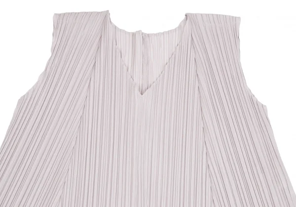 プリーツプリーズPLEATS PLEASE プリーツフレアシルエットVネックノースリーブワンピース ライトモカグレー2 K-111500_003