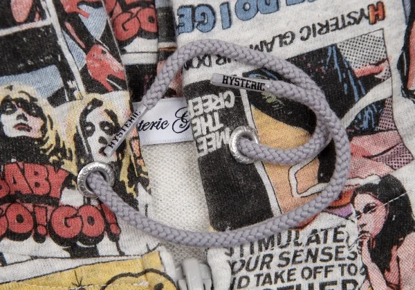 ヒステリックグラマーHYSTERIC GLAMOUR アメコミガールプリントジップアップパーカー 杢グレーF K-111535_006