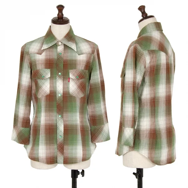 ヒステリックグラマーHYSTERIC GLAMOUR チェックウエスタンシャツ 緑白F K-111538_001
