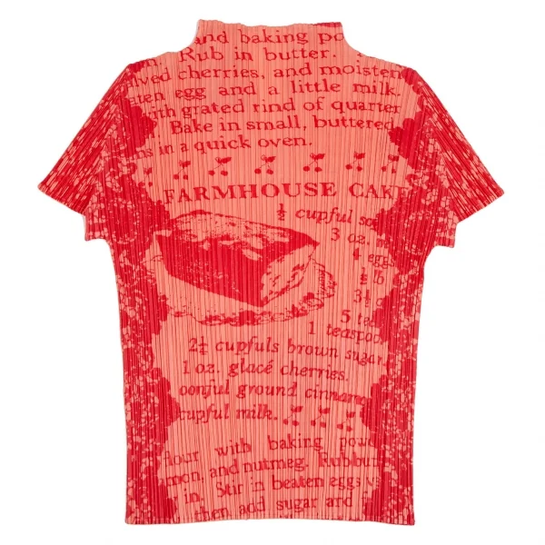 プリーツプリーズPLEATS PLEASE ケーキレシピプリントプリーツ半袖スキッパーシャツ ピンク3 K-111540_010