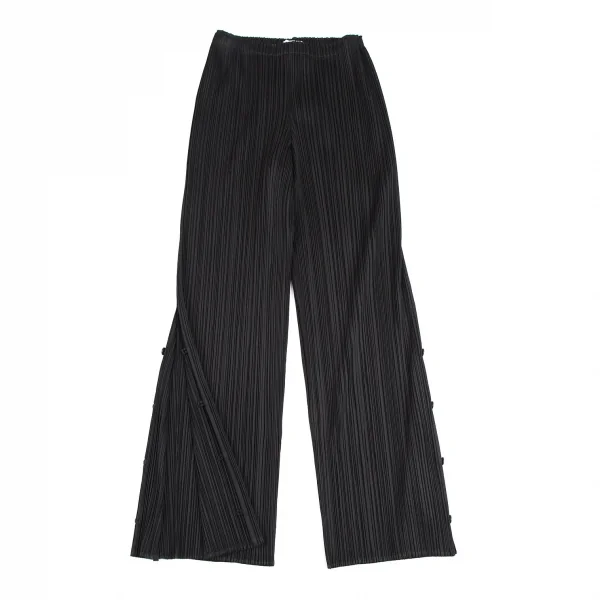 PLEATS PLEASE Hem Button Flare Pleat Pants Black 2 K-111543_001