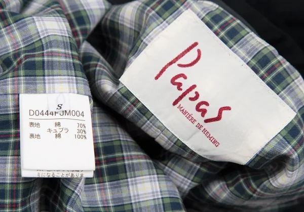 パパスPapas 裏チェックフェルトワッペンマウンテンパーカー 紺S K-111555_019