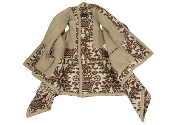 コムデギャルソンCOMME des GARCONS ダマスク柄フリースニット切替ショートジャケットドッキングコート カーキ茶S K-111571_012