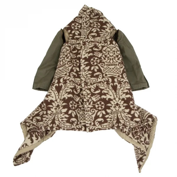 コムデギャルソンCOMME des GARCONS ダマスク柄フリースニット切替ショートジャケットドッキングコート カーキ茶S K-111571_013