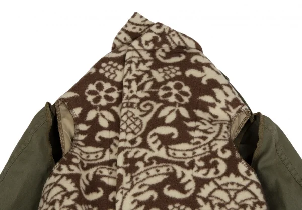 コムデギャルソンCOMME des GARCONS ダマスク柄フリースニット切替ショートジャケットドッキングコート カーキ茶S K-111571_014