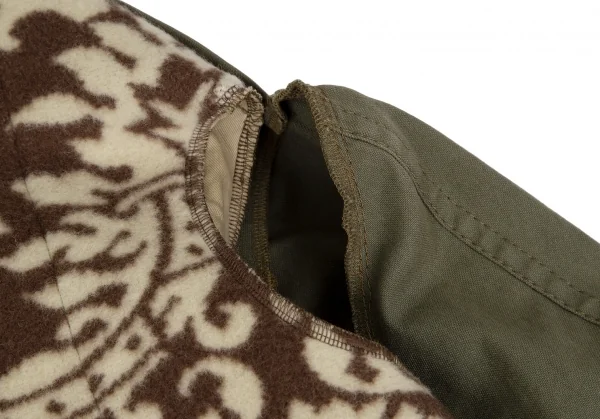 コムデギャルソンCOMME des GARCONS ダマスク柄フリースニット切替ショートジャケットドッキングコート カーキ茶S K-111571_015