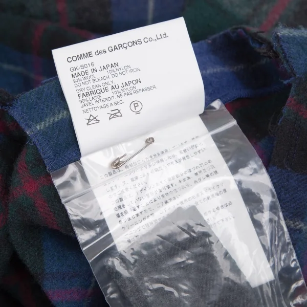 コムデギャルソンCOMME des GARCONS ウール縮絨チェックスクエアシルエットスカート 青他M位 K-111583_012