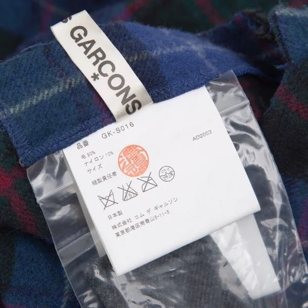 コムデギャルソンCOMME des GARCONS ウール縮絨チェックスクエアシルエットスカート 青他M位 K-111583_013