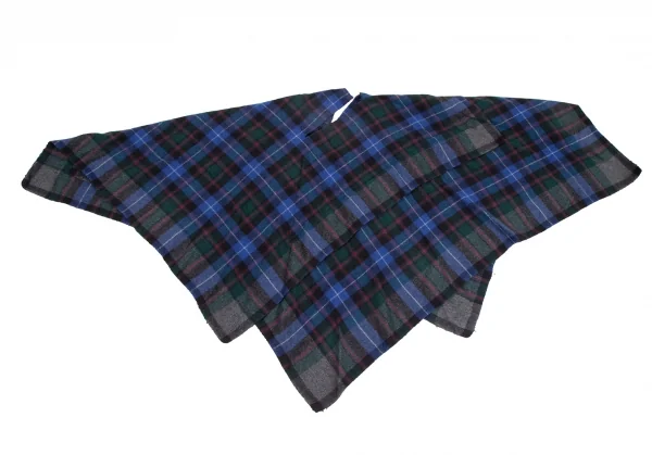 コムデギャルソンCOMME des GARCONS ウール縮絨チェックスクエアシルエットスカート 青他M位 K-111583_002