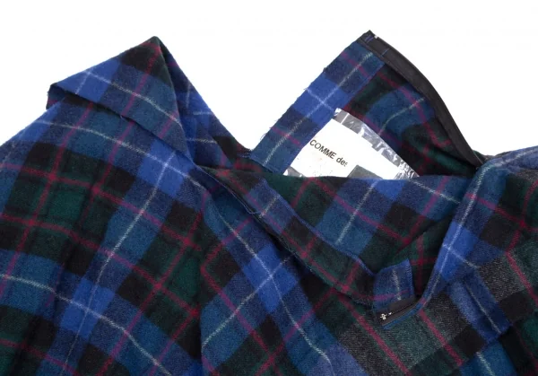 コムデギャルソンCOMME des GARCONS ウール縮絨チェックスクエアシルエットスカート 青他M位 K-111583_005