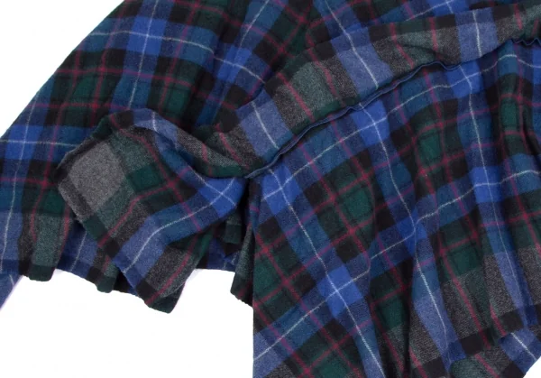 コムデギャルソンCOMME des GARCONS ウール縮絨チェックスクエアシルエットスカート 青他M位 K-111583_007