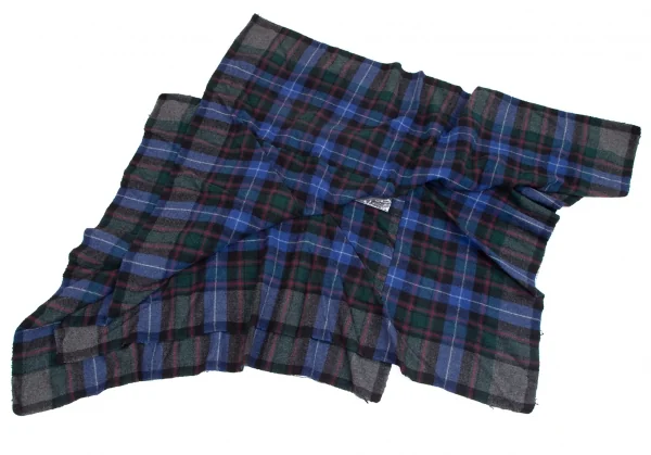 コムデギャルソンCOMME des GARCONS ウール縮絨チェックスクエアシルエットスカート 青他M位 K-111583_008