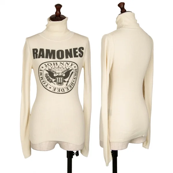 ヒステリックグラマーHYSTERIC GLAMOUR ラモーンズロゴプリントタートルネックリブニット クリームF K-111610_001