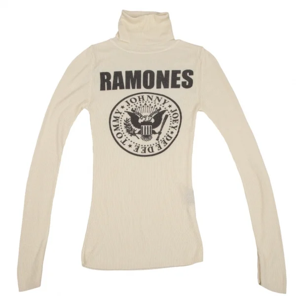 ヒステリックグラマーHYSTERIC GLAMOUR ラモーンズロゴプリントタートルネックリブニット クリームF K-111610_002