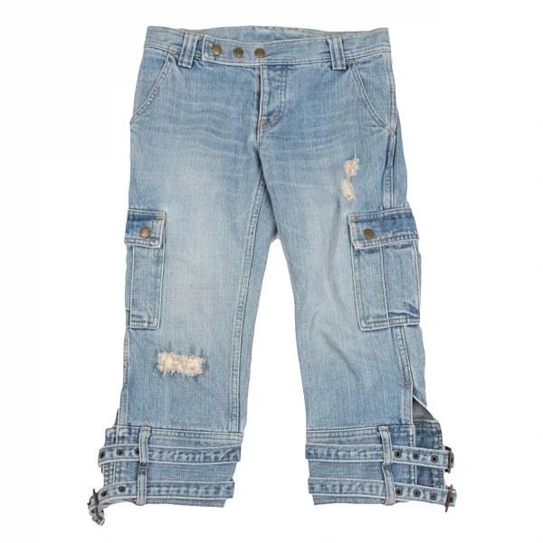 ヒステリックスHysterics 裾ベルトクロップドデニムパンツ 淡インディゴXS K-111619_001