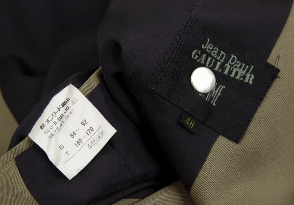 ジャンポールゴルチエ オムJean Paul GAULTIER HOMMEウールギャバメタルボタンダブルブレストノースリーブジャケット カーキ48 K-111628_014