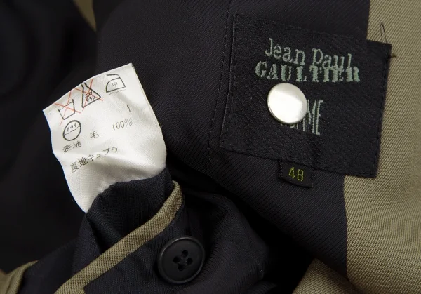 ジャンポールゴルチエ オムJean Paul GAULTIER HOMMEウールギャバメタルボタンダブルブレストノースリーブジャケット カーキ48 K-111628_015